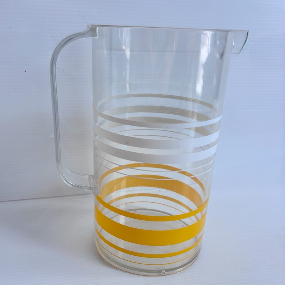 Vintage Yellow and White Striped Plastic Pitcher